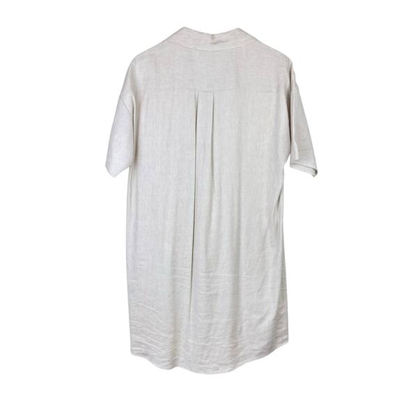 Preston & York Neutral Tan Linen Blend V-neck Collared Knee Length Shift Dress - Picture 9 of 11